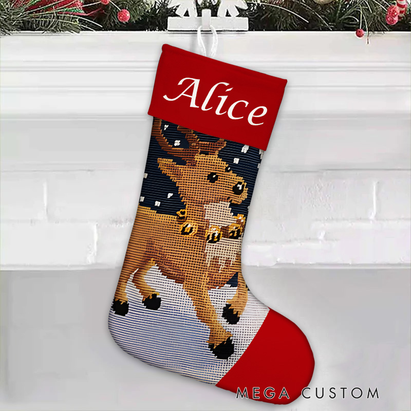 Personalized Reindeer and Snowflakes Christmas Stocking