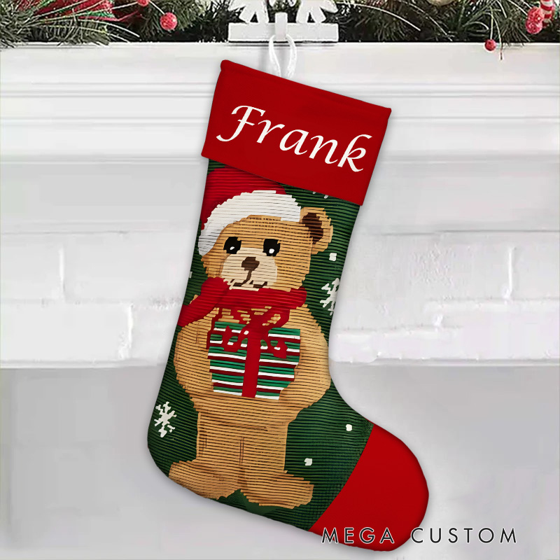 Personalized Teddy Bear with Presents Christmas Stocking