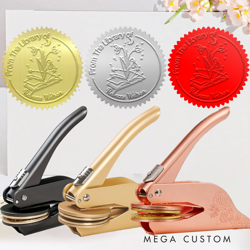 Personalized Birth Flower Constellation Book Embosser Stamp Custom from the Library of Seal Birthday Gift for Book Lovers Librarian Gift