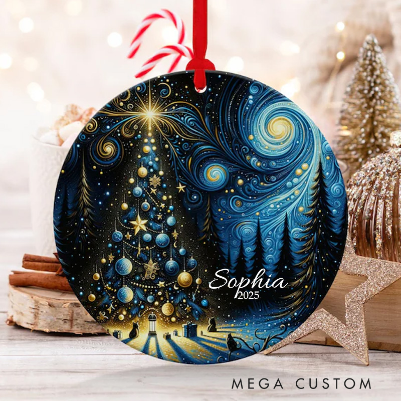 Personalized Starry Night Art Ceramic Christmas Ornament Glass Ornament Art Lovers Christmas Gift Artistic Xmas Gift Christmas Decor
