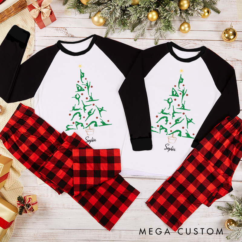 Personalized Yoga Christmas Pajamas with Yoga Pose Tree Design Christmas Pajamas Matching Family Perfect for Holiday and Yoga Lover