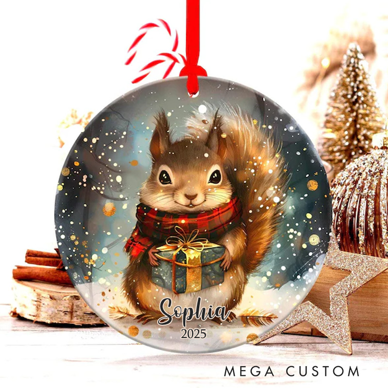 Personalized Watercolor Squirrel Art Christmas Ornament Ceramic Ornament Art Lovers Christmas Gift Artistic Xmas Gift Christmas Decor