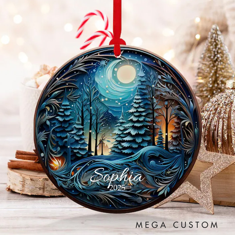 Personalized Papercutting style 2D Art Ceramic Christmas Ornament Ceramic Ornament Art Lovers Christmas Gift Artistic Xmas Gift Christmas Decor