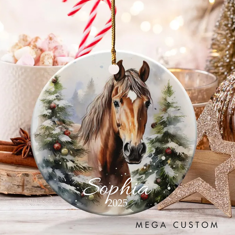 Personalized Watercolor Horse Art Christmas Ornament Ceramic Ornament Art Lovers Christmas Gift Artistic Xmas Gift Christmas Decor