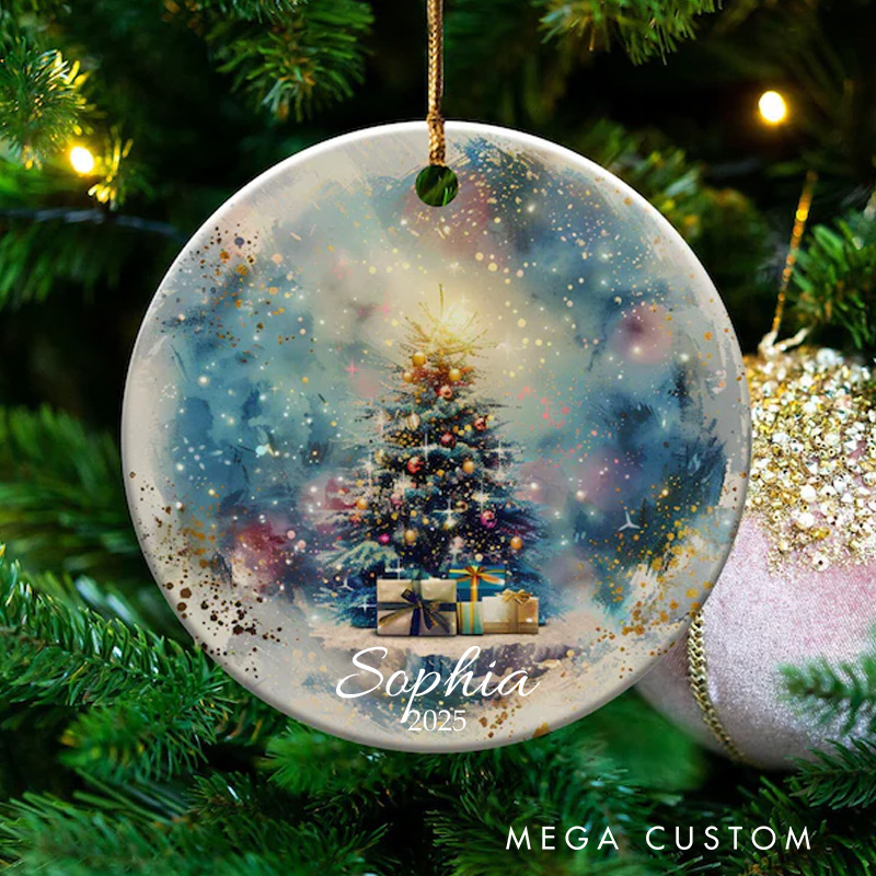 Personalized Watercolor Christmas Tree Art Christmas Ornament Ceramic Ornament Art Lovers Christmas Gift Artistic Xmas Gift Christmas Decor