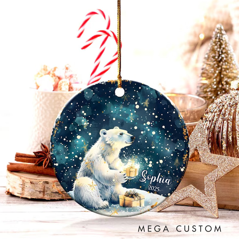 Personalized Watercolor Polar Bear Art Christmas Ornament Ceramic Ornament Art Lovers Christmas Gift Artistic Xmas Gift Christmas Decor