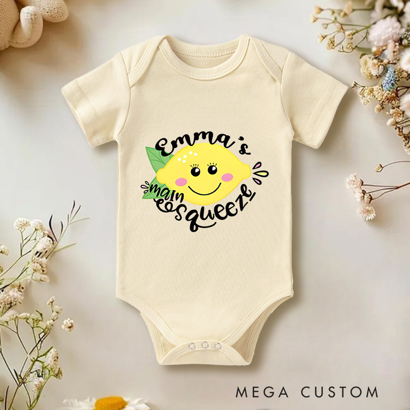 Personalized Funny Lemon Who's main Squeeze Baby Onesie Newborn Gift