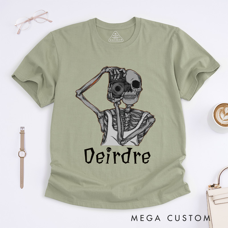 Personalized Skeleton Take Photos Classic T-Shirts Skeleton Shirt Funny Skeleton Tee Gifts For Those Who Love To Travel And Record