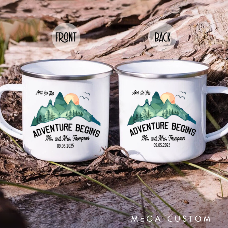 Personalized Camping Adventure Mountains Mug Couples Campfire Mugs Gift for Nature Hiking Lover