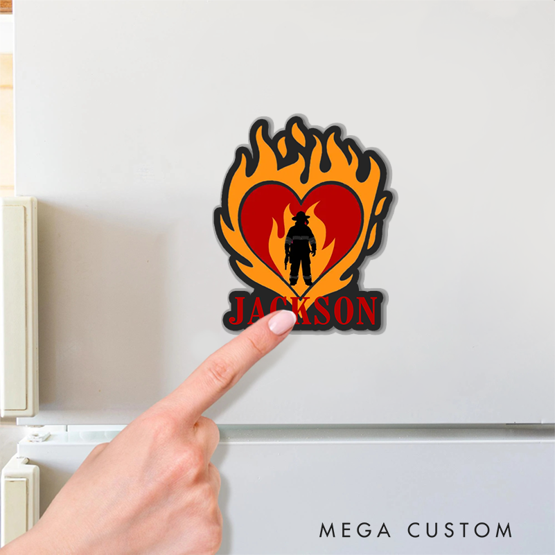 Personalized Firefighter Heart Flame Design Soft Magnetic Fridge Sticker Gift for Firefighter