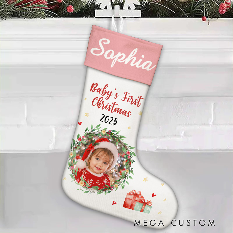 Personalized Baby's First Christmas Photo Christmas Stocking
