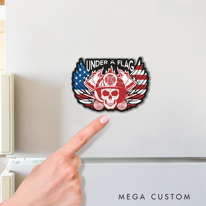 Personalized Firefighter Under a Flag Design Soft Magnetic Fridge Sticker Gift for Firefighter