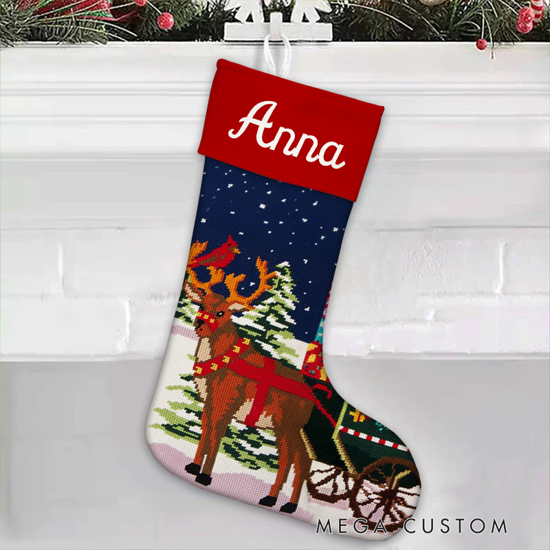 Personalized Reindeer and Sleigh Christmas Stocking
