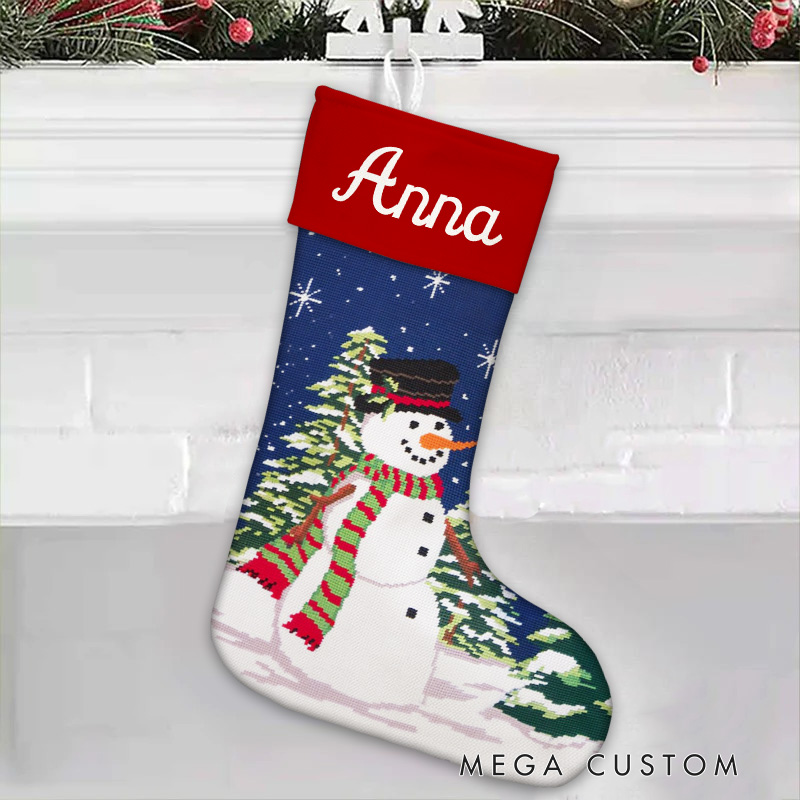 Personalized Snowman and Stars Christmas Stocking