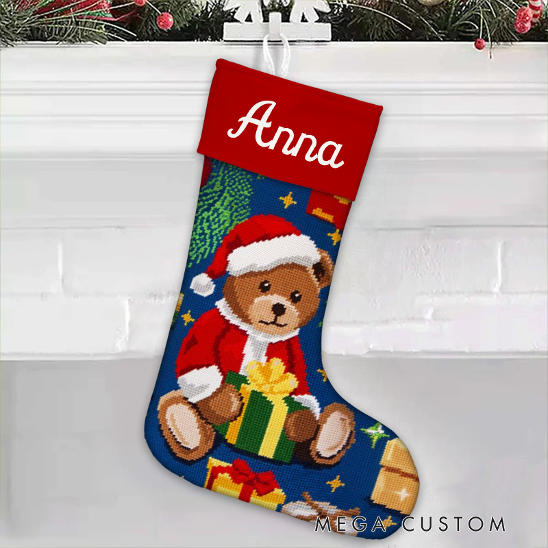 Personalized Teddy Bear with Gifts Christmas Stocking