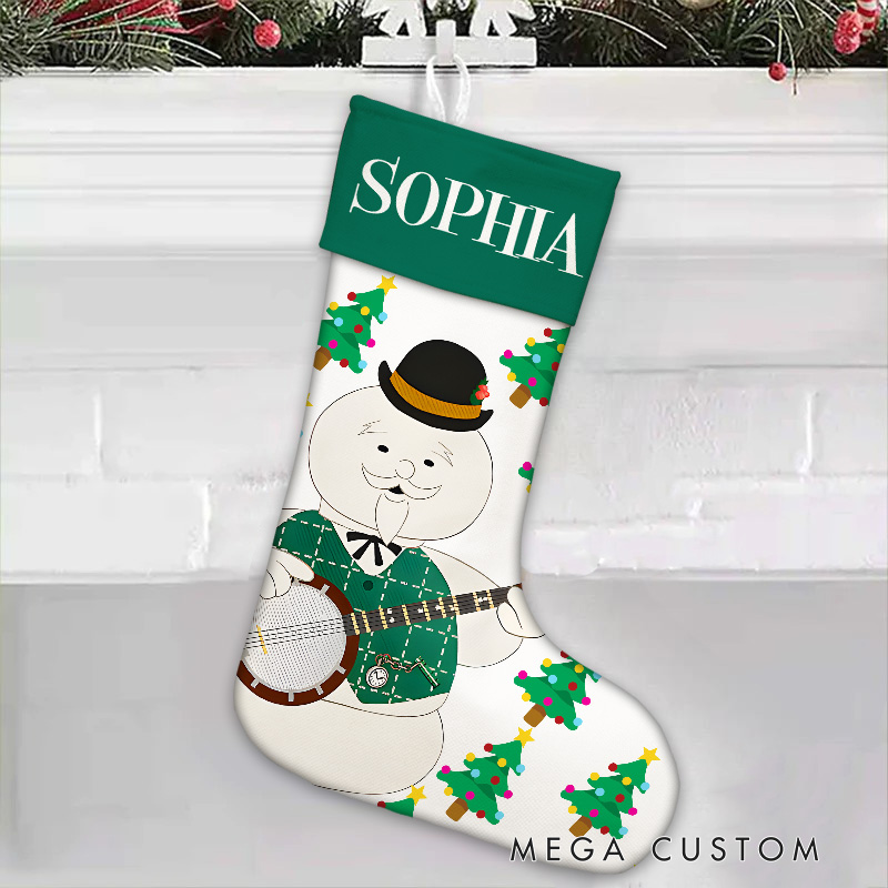 Personalized Snowman with Holly Christmas Stocking
