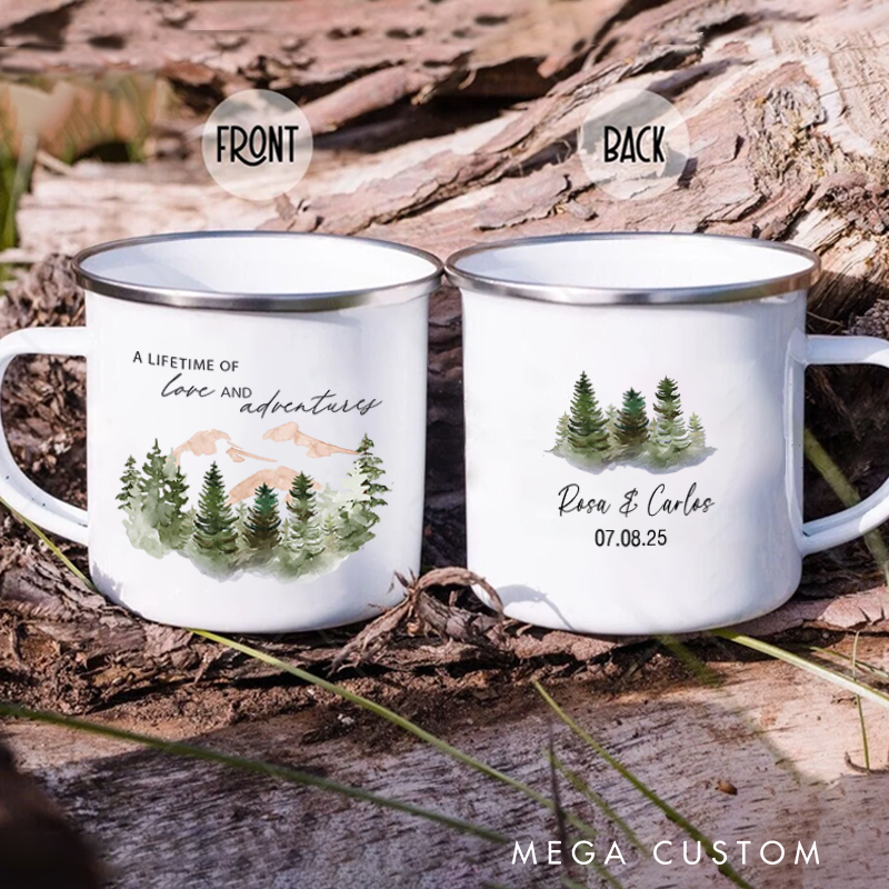 Personalized Mountain Camping Mug Couple's Adventure Cup Outdoor Nature Hiker Lover Gift