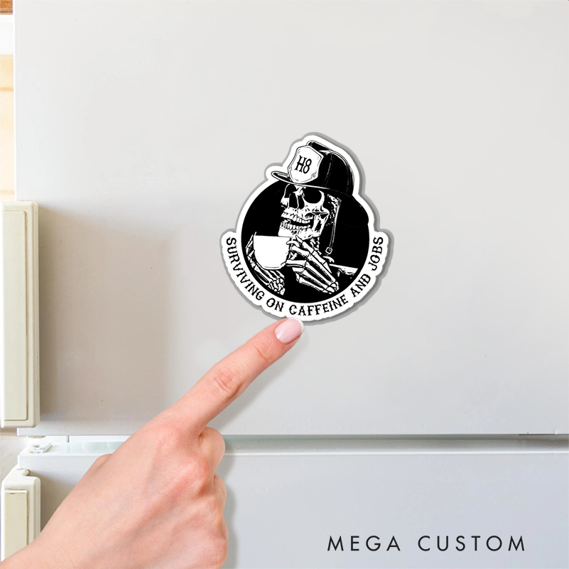Personalized Firefighter Skeleton Design Magnetic Fridge Sticker Gift for Firefighters