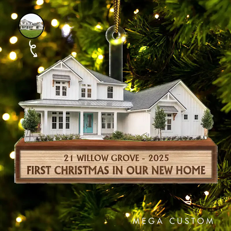 Personalized Photo First Christmas In Our New House Custom Cutout Acrylic Ornament  2025 New Homeowner Decoration Customized Keepsake for Christmas