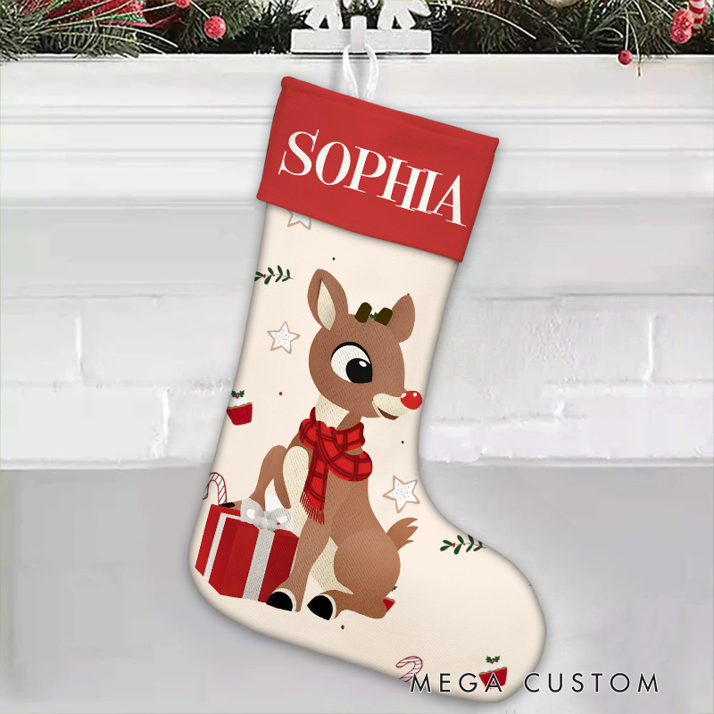 Personalized Reindeer with Gift Box Christmas Stocking