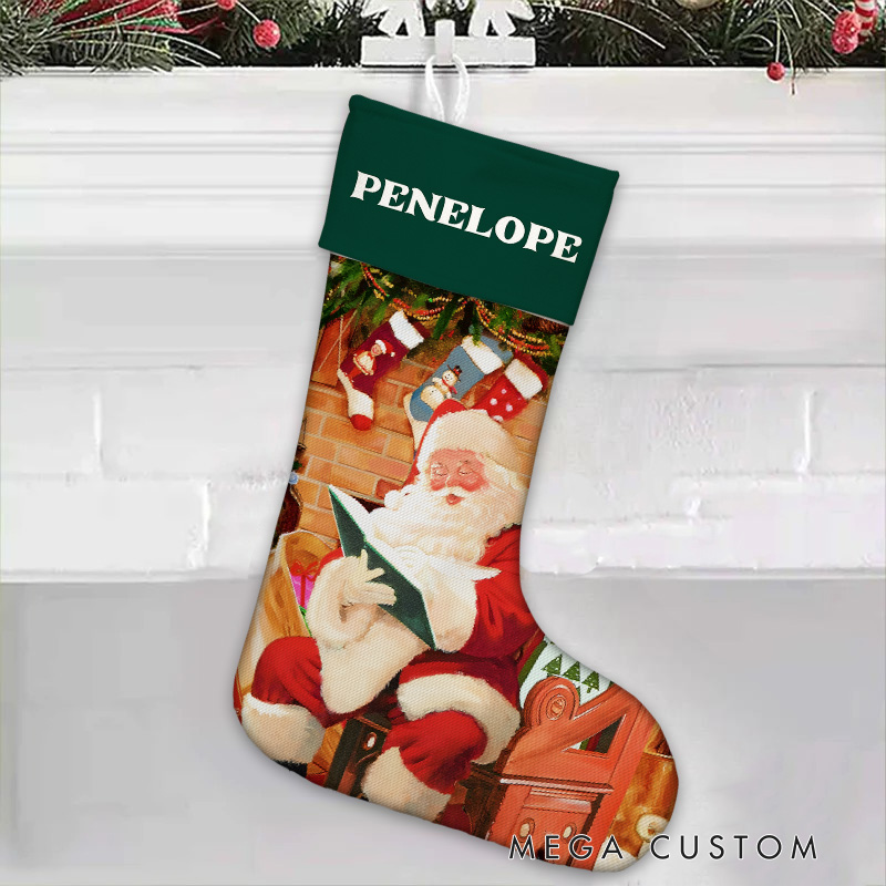 Personalized Santa by Fireplace Christmas Stocking