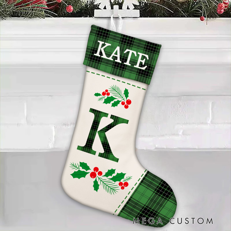 Personalized Holly Initials Christmas Stocking