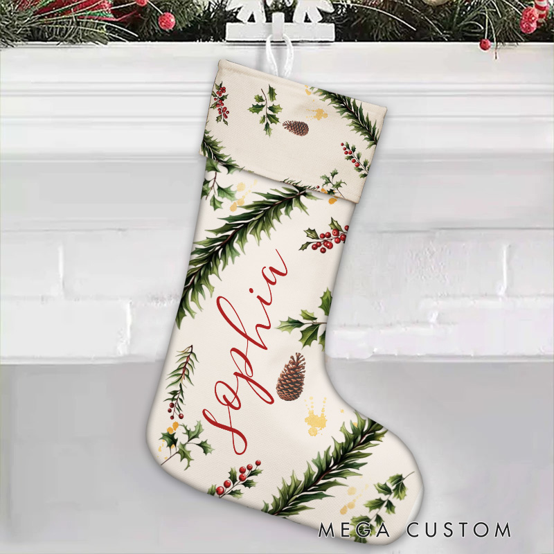 Personalized Holly Script Christmas Stocking