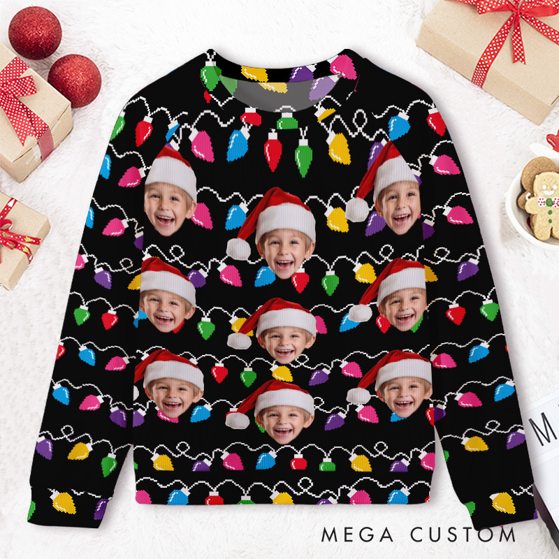 Personalized Face Funny Christmas Silly Leds Light for Kids Ugly Sweater