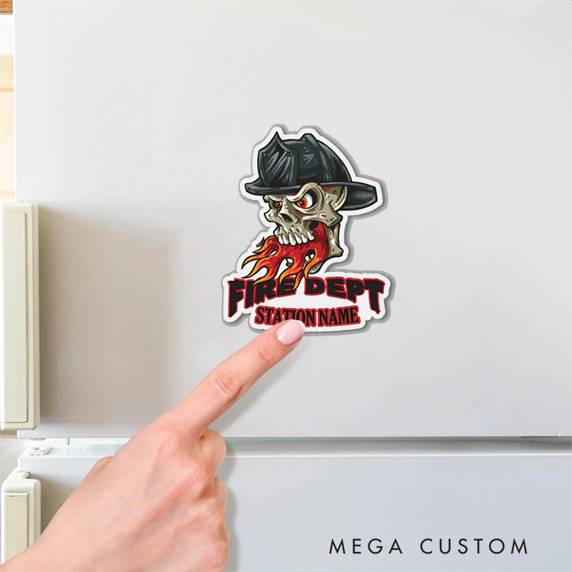 Personalized Firefighter Skull Design Magnetic Fridge Sticker Gift for Firefighters