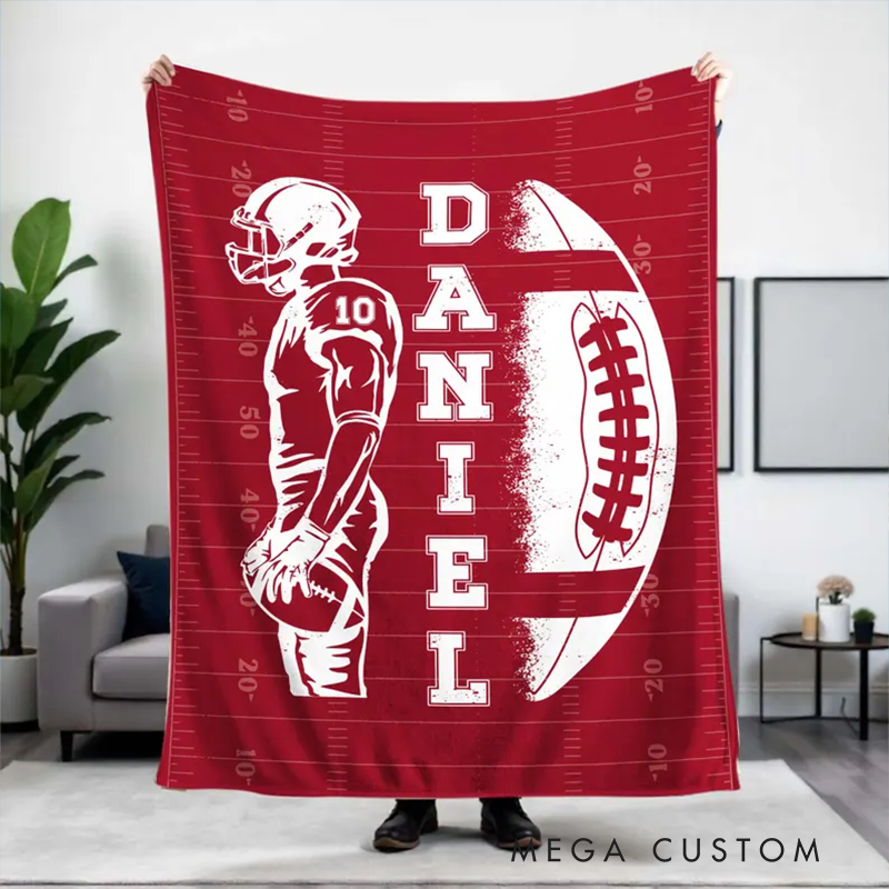 Personalized Football Blanket with Custom Name and Number Design