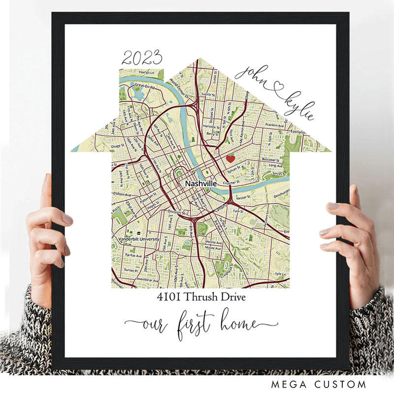 Personalized First Home Map Print Custom Home Map Housewarming Gift New Homeowner Wall Art