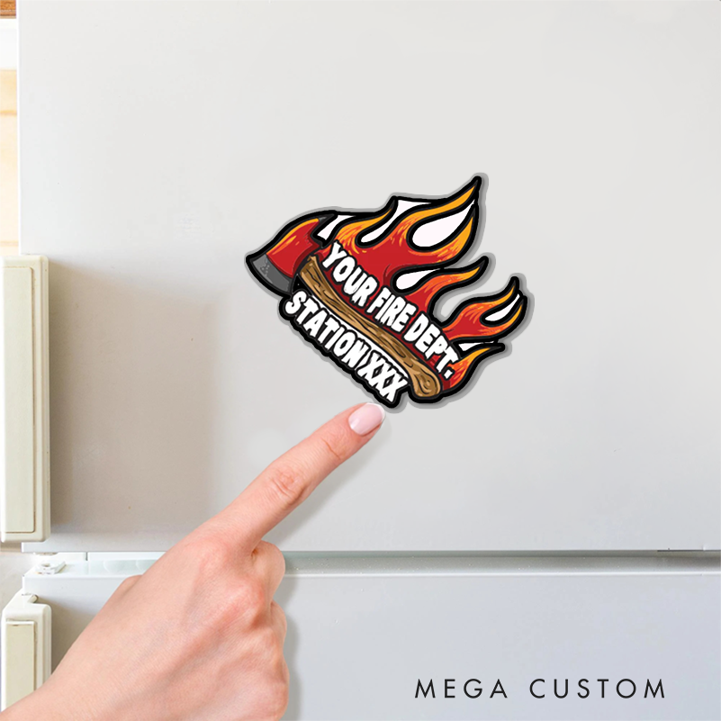 Personalized Firefighter Flaming Axe Design Magnetic Fridge Sticker Gift for Firefighters