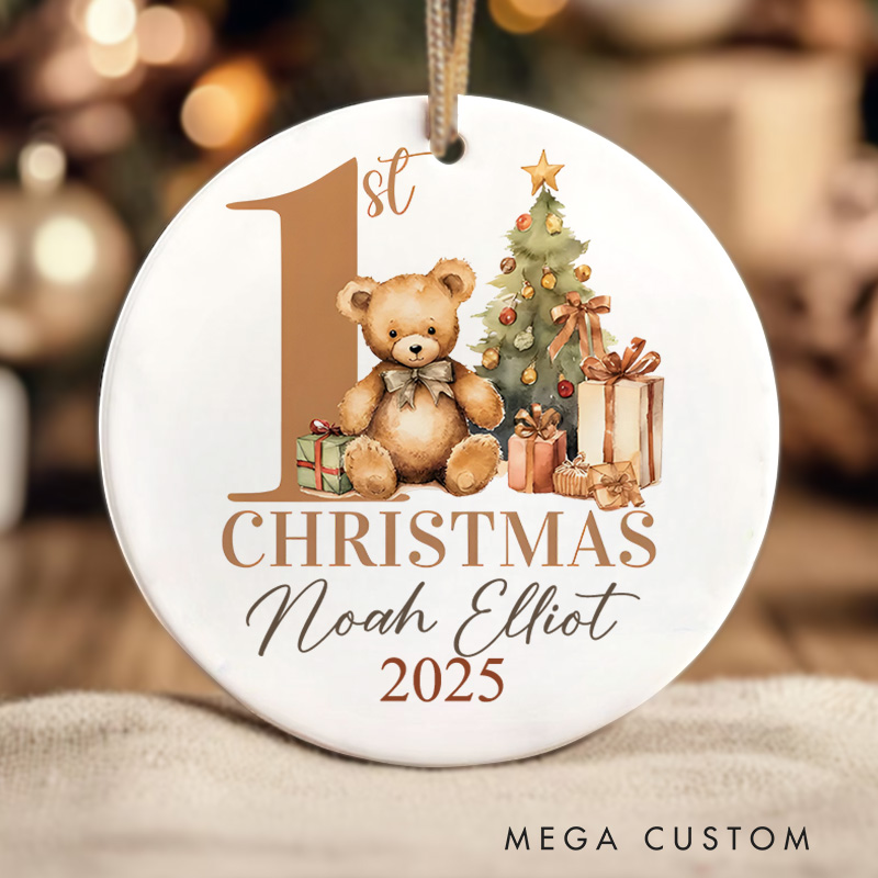 Personalized Woodland Animals Celebrate Baby's Magical First Holiday Christmas Ornament