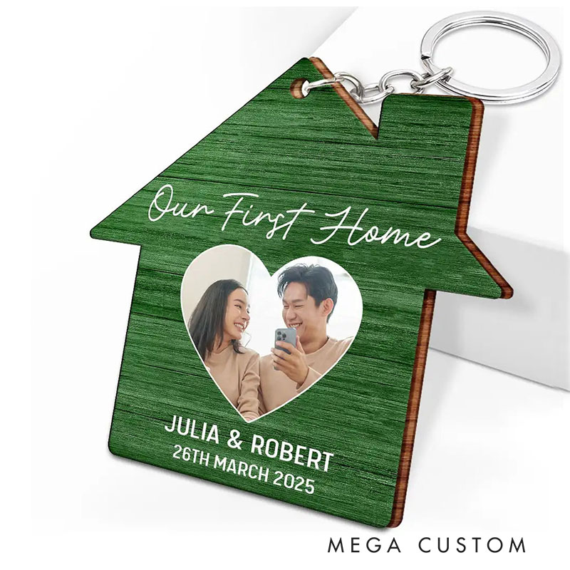 Personalized Photo Our First Home Married Couple Personalized Wooden Keychain Our First Home Gifts