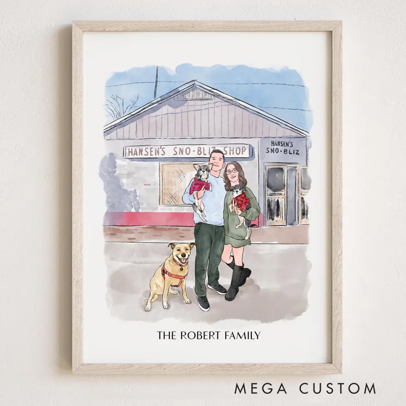Personalized Cute Watercolor Wall Art For Couples Pets House Family Poster Without Frame Custom Art Lover Gift Custom Portrait