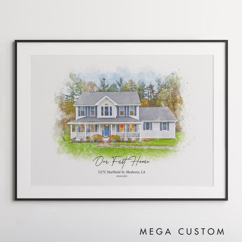 Personalized Watercolor New House Wall Art For Housewarming Family Poster Without Frame Custom Art Lover Gift Custom Portrait