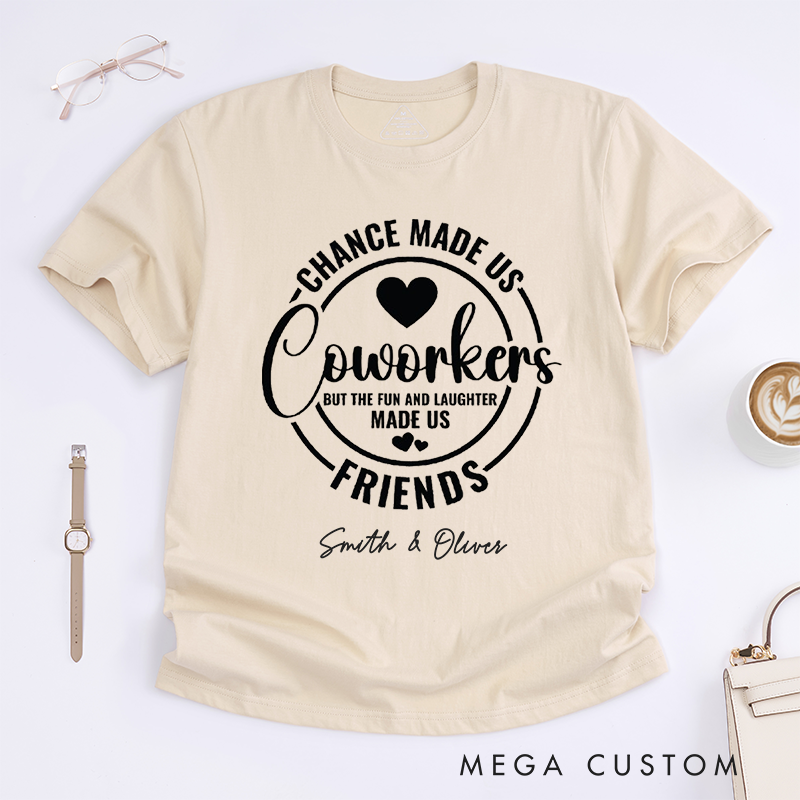 Personalized "Coworkers to Friends" T-Shirt – Fun and Laughter Custom Gift with Heart Circle Design T-Shirt