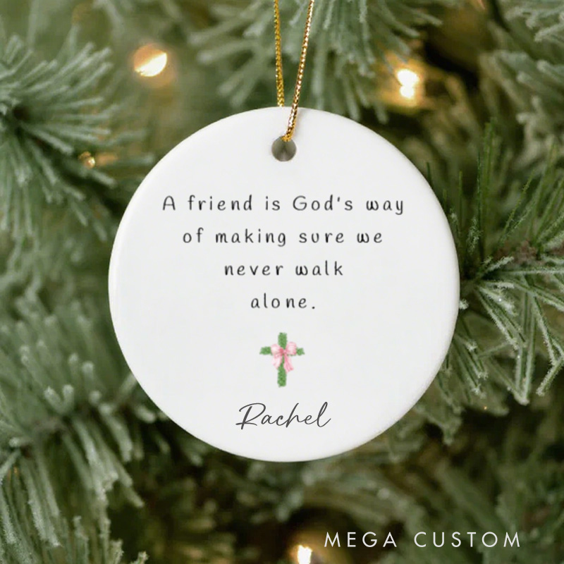 Personalized Cross Friend is God's Way Ceramic Ornament with Name Religious Gift Birthday Gift for Friends