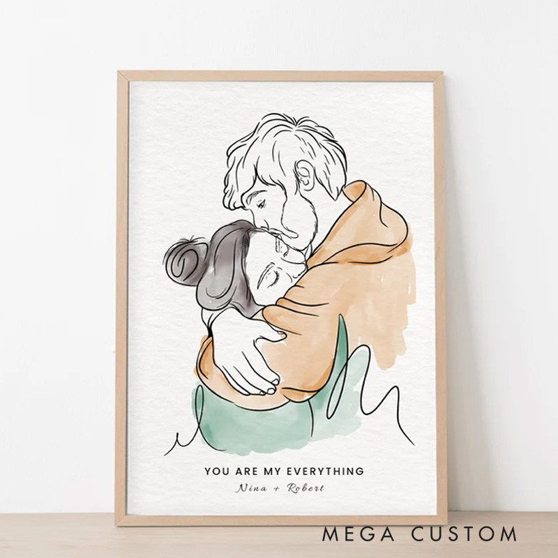 Personalized Watercolor Illustration Wall Art For Couples Pets House Family Poster Without Frame Custom Art Lover Gift Custom Portrait
