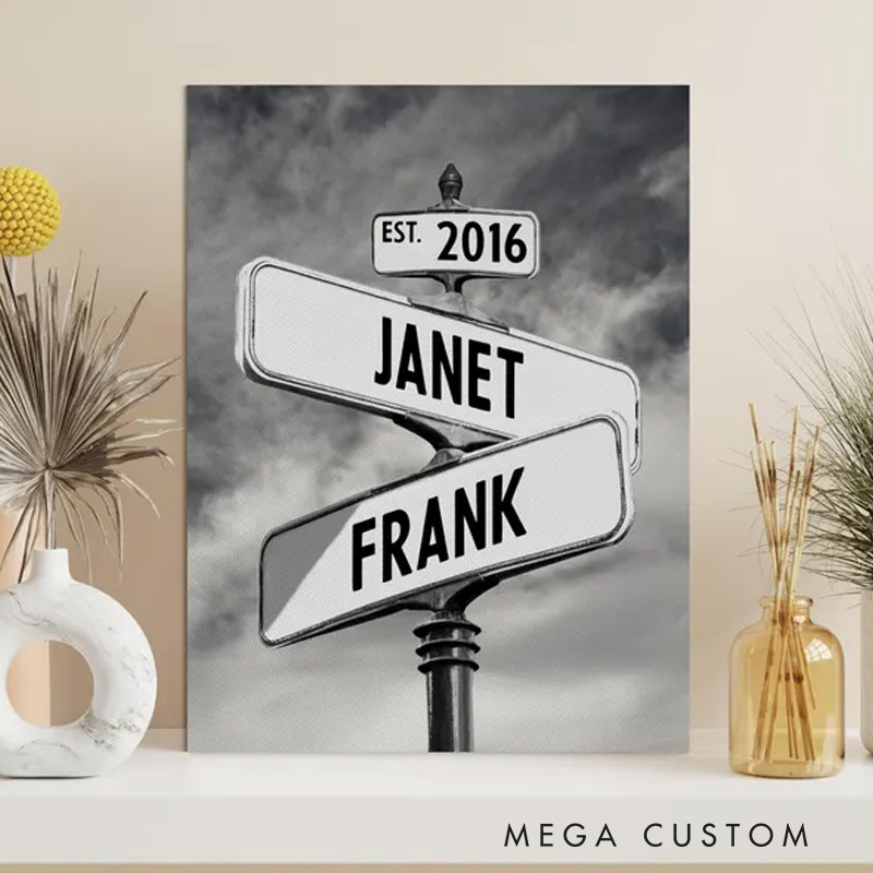 Personalized Vintage Street Sign For Couples Wall ArtPoster Without Frame Custom Name and Date Street Sign Custom Art