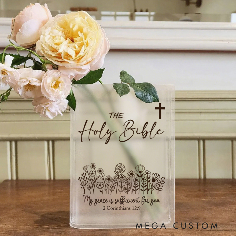 Personalized the Holy Bible Cross Flower Book Vase with Title Room Decor Religious Gift Birthday Gift for Women Christians