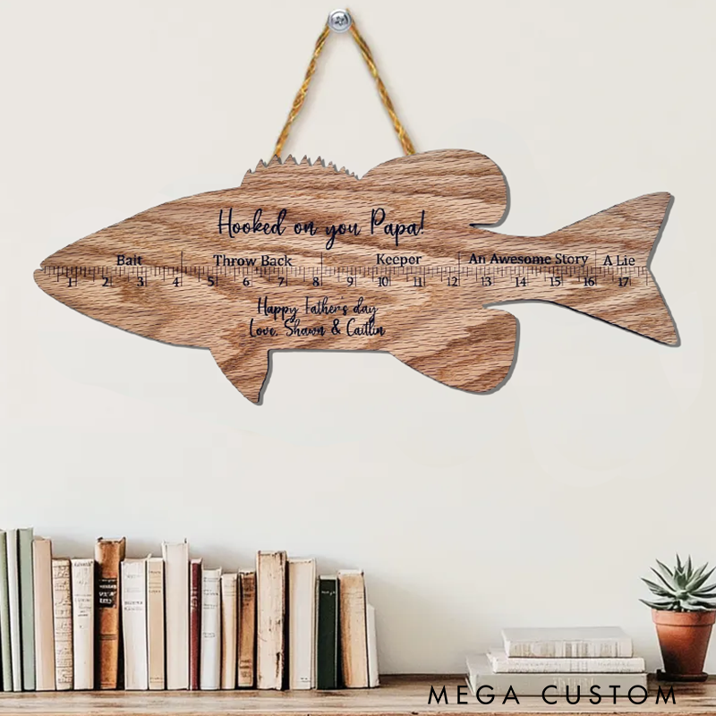 Personalized Wooden Fish Ruler Engraved Fishing Gift for Dad Fish ruler clipart Perfect for Measuring Catches and Celebrating Special Moments
