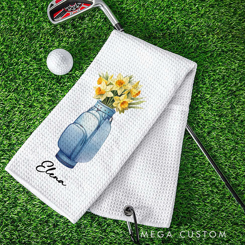 Personalized Golf Towel with Custom Birthday Flower and Name Design  