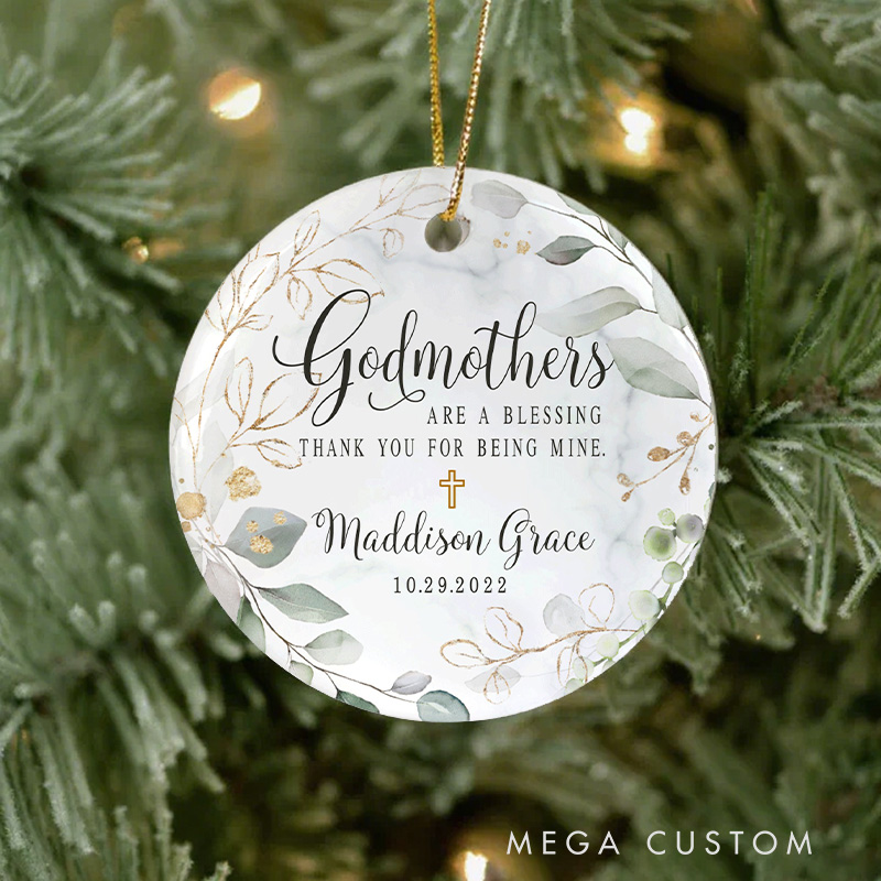 Personalized Godmother Ceramic Christmas Ornament with Name and Year Home Decor Godmother Gift from Godchild Baptism Gift to Godmother