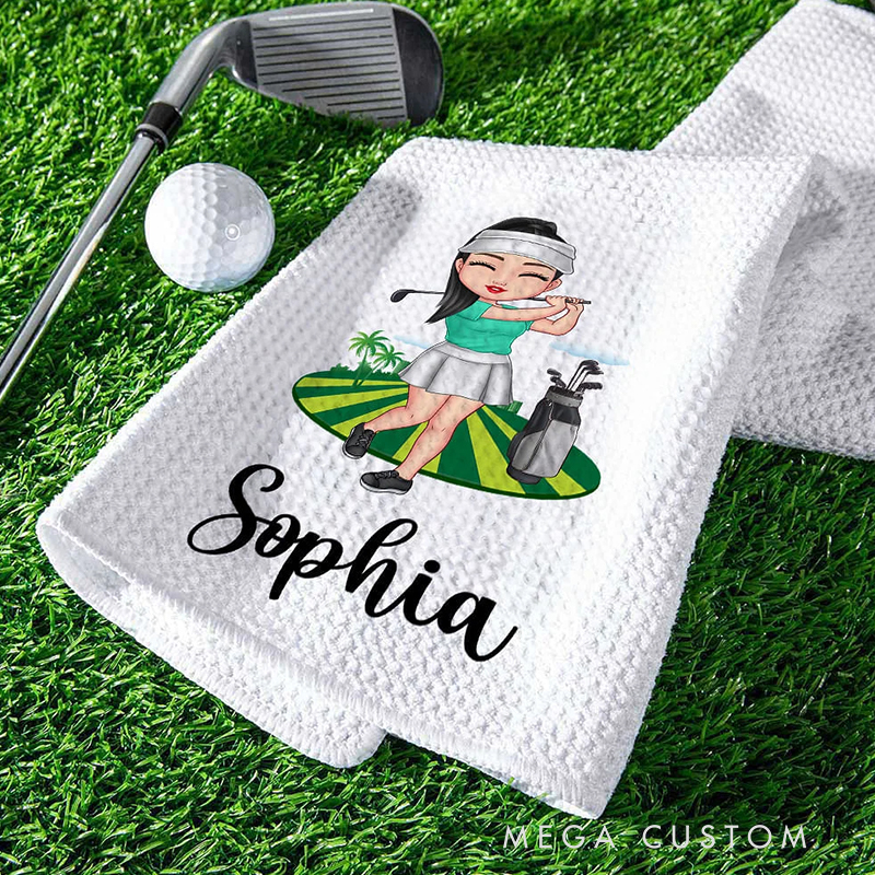 Personalized Golf Towel with Custom Character and Name Design 