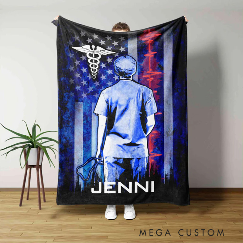 Personalized Nurse Practitioner Blanket Custom Patriotic Medical Design Blanket Nurse Appreciation Gift