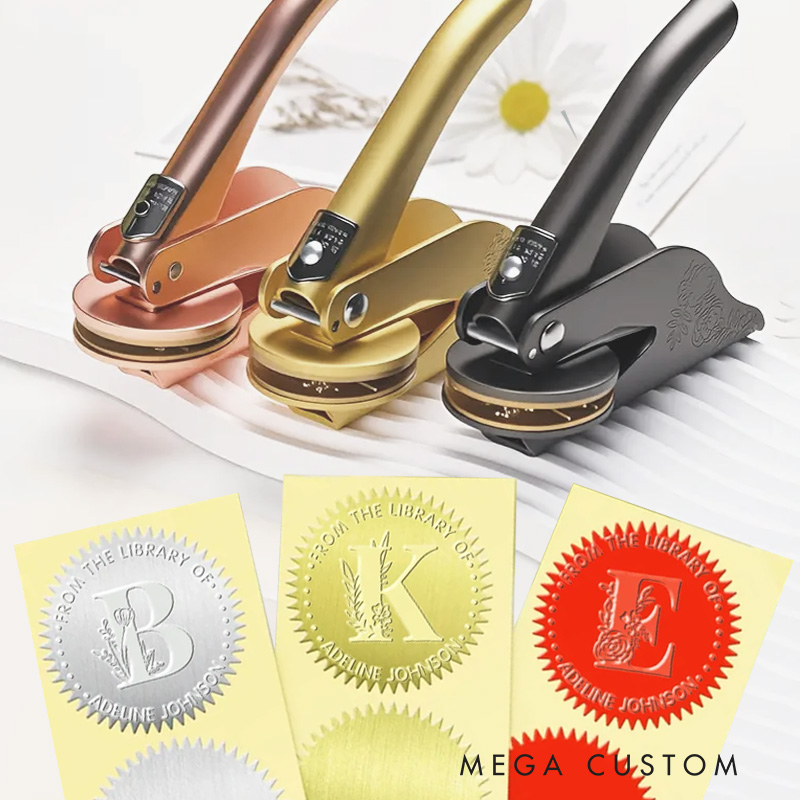 Personalized Floral Initial Book Embosser Stamp Hand Held Flower Embosser with Name and Title Birthday Gift for Book Lovers Librarian Gift