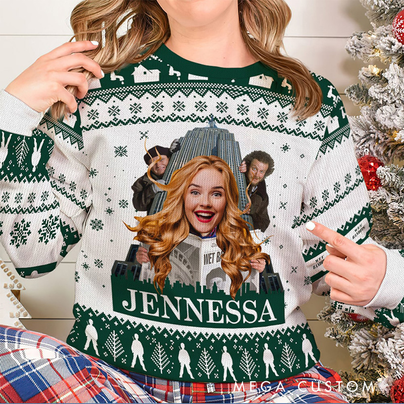 Personalized Classic Movie Photo Christmas Ugly Sweater Movie Christmas Sweater Film Fan Family Sweater