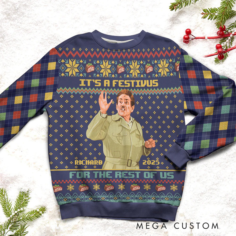 Personalized It's a Festivus for the Rest of Us Christmas Ugly Sweater Movie Christmas Sweater Film Fan Family Sweater