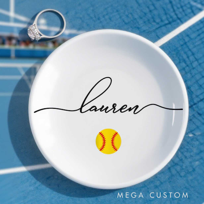 Personalized Softball Themed Ring Dish with Customizable Name  